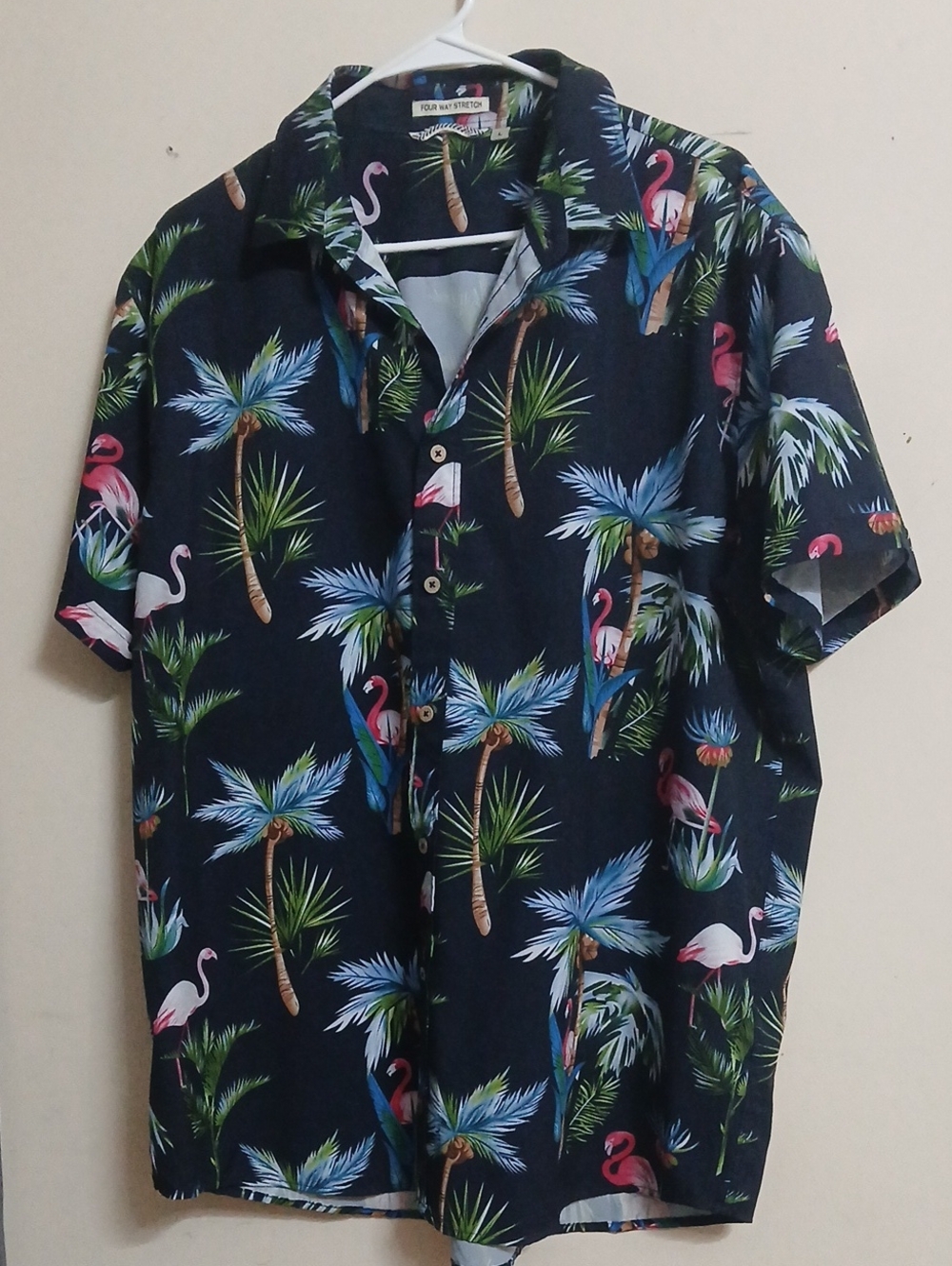 Men's Navy Flamingo Print Short-Sleeve Button-Down Shirt